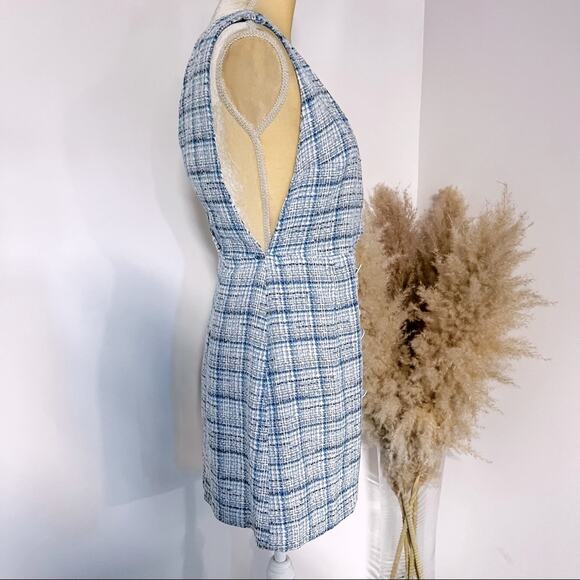 Zara Blue Overall Tweed Plaid Pinafore Mini Dress Size M - Picture 14 of 16